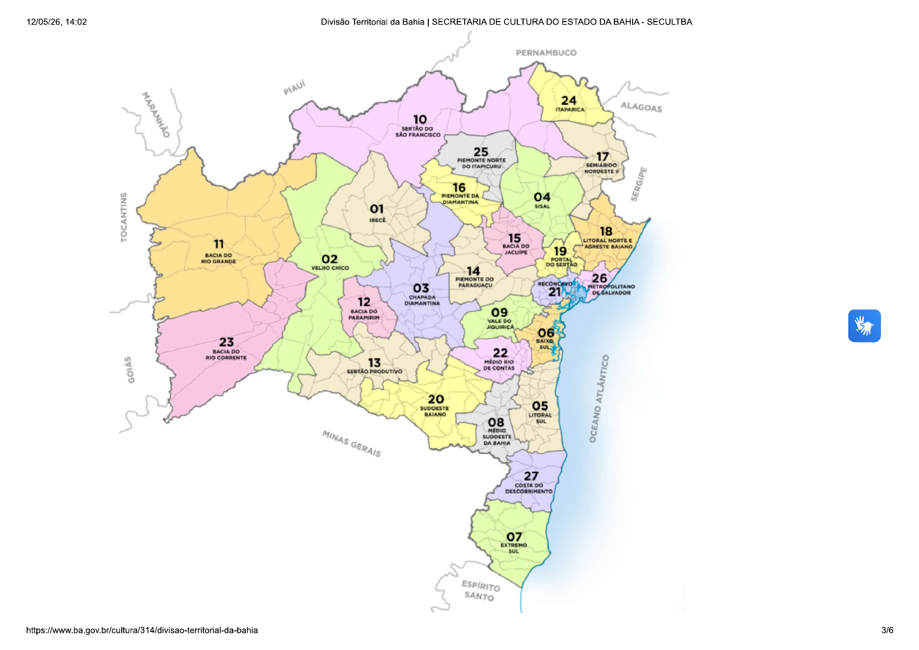 Mapa dos territórios de identidade da Bahia